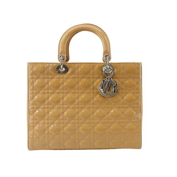 Christian Dior Large Cannage Patent Leather Shoulder Totebag Beige - Picture 1 of 8